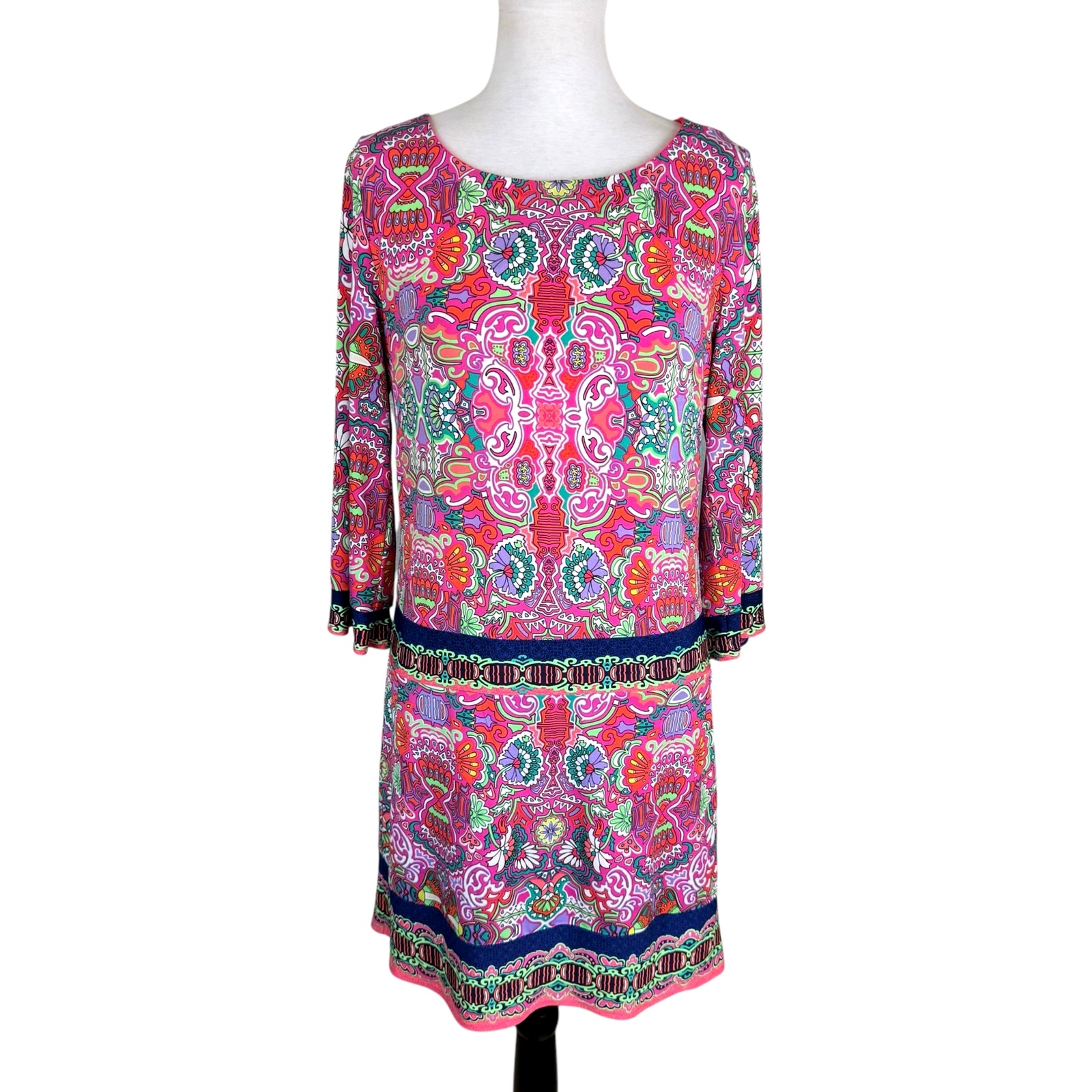 Laundry By Shelli Segal Pink Multicolor Bold Print 3/4 Sleeve Ponte Shift Dress